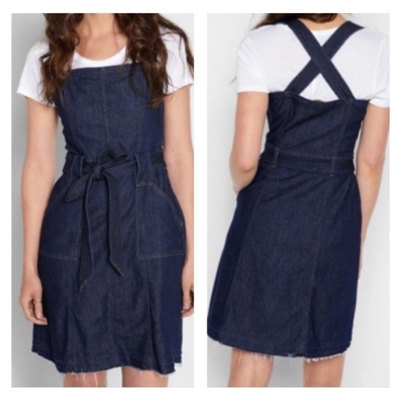 7 For All Mankind Rare Blue Jean Denim Overall Mini Modal Stretch Mini Dress SM - Picture 1 of 16